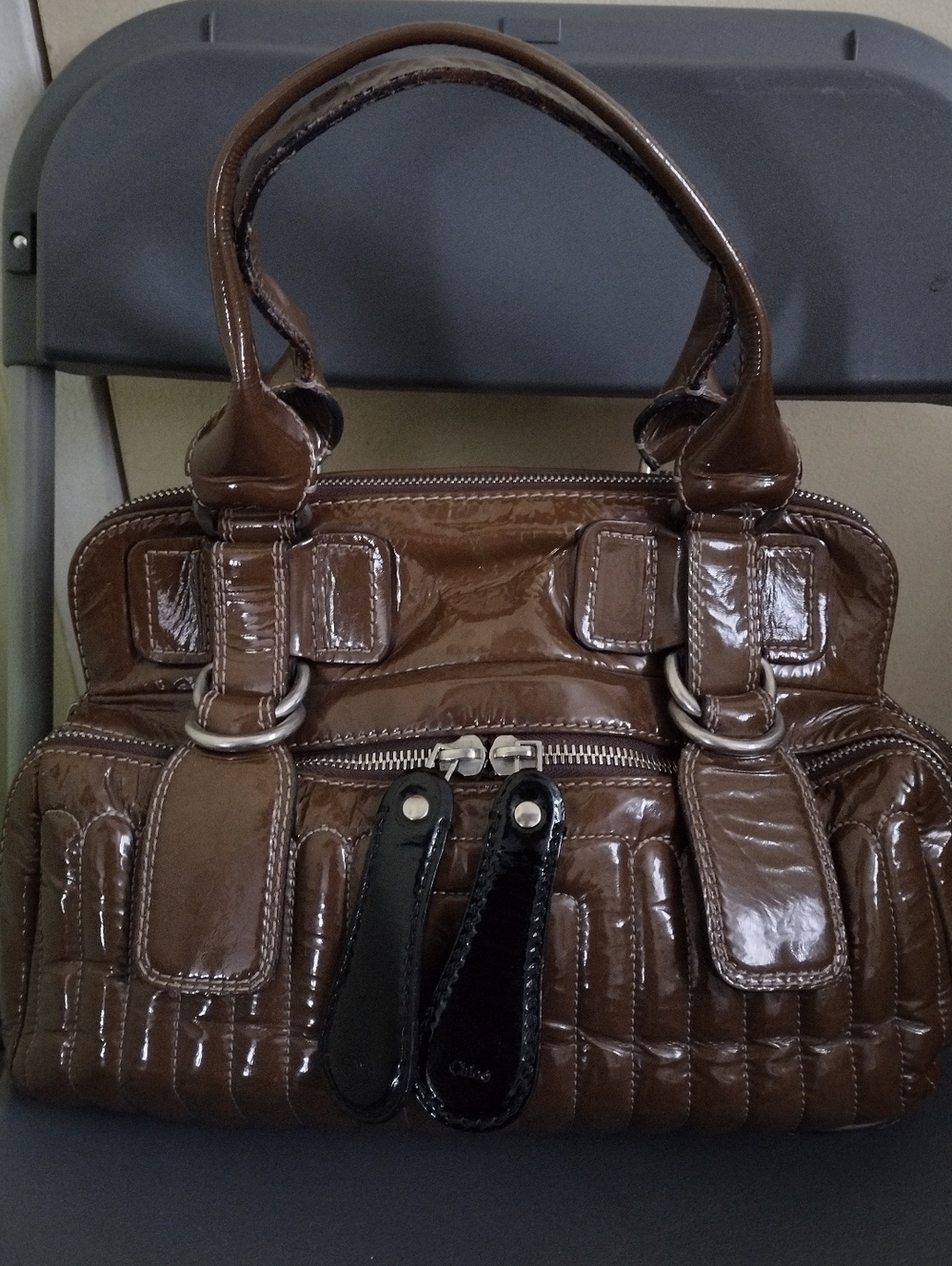 Chloe Brown Patent Quilted Shoulder Bag